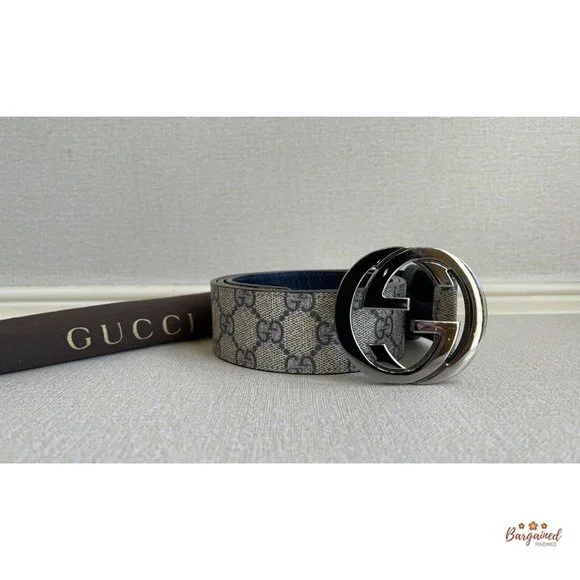 Auth GUCCI GG Supreme Interlocking G Buckle 34